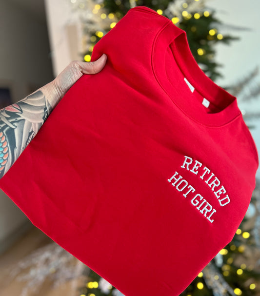 Retired Hot Girl - Left Chest Red Crewneck - RETIRED DESIGNS