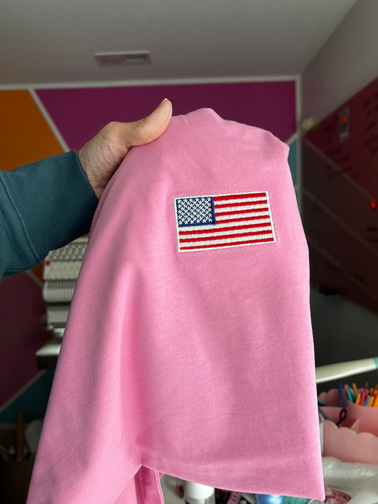 XL American Flag Crewneck Bubble Gum Pink