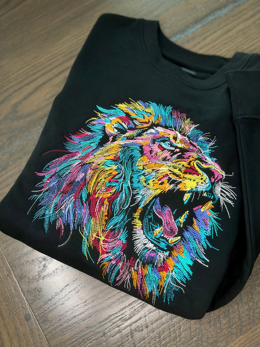 Gorgeous Colorful Lion Embroidered Crewneck
