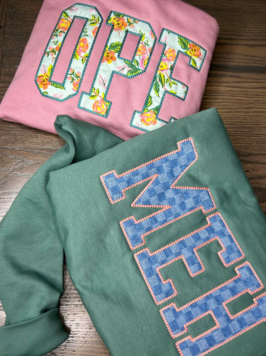 Meh with Denim Applique