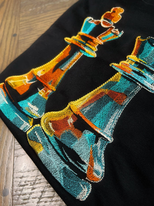 Check, Please - Stained Glass Chess Embroidered Crewneck