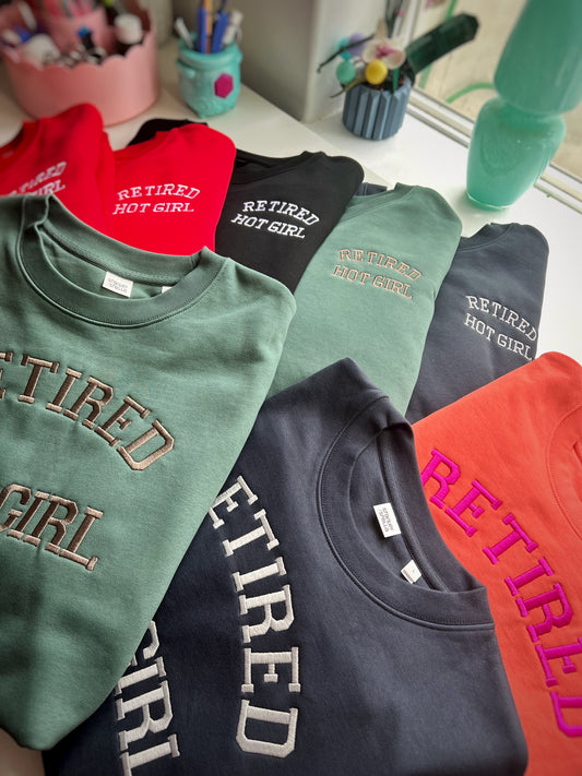 Retired Hot Girl - Left Chest Red Crewneck - RETIRED DESIGNS