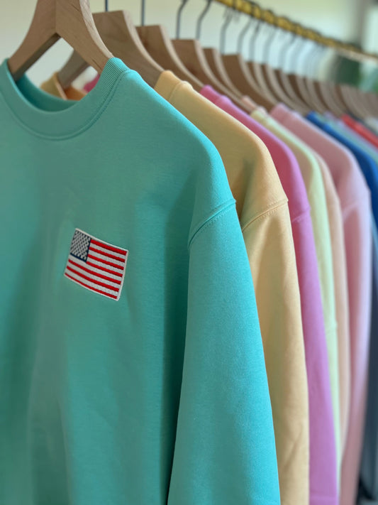 Medium American Flag Crewneck Pool Blue