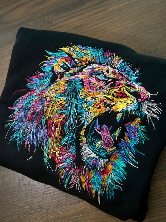 Gorgeous Colorful Lion Embroidered Crewneck