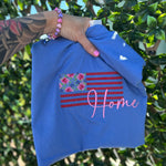 Blue shirt with floral American flag and Home embroidery