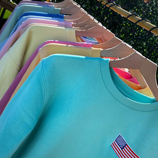 Medium American Flag Crewneck Pool Blue