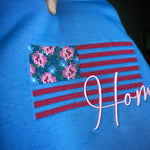 Blue floral American flag embroidery detail