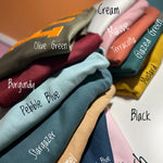 Labeled stack of custom sweatshirt color options